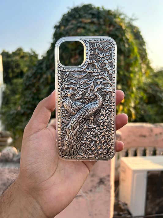 Nature's Beauty Captured: Silver Peacock Case