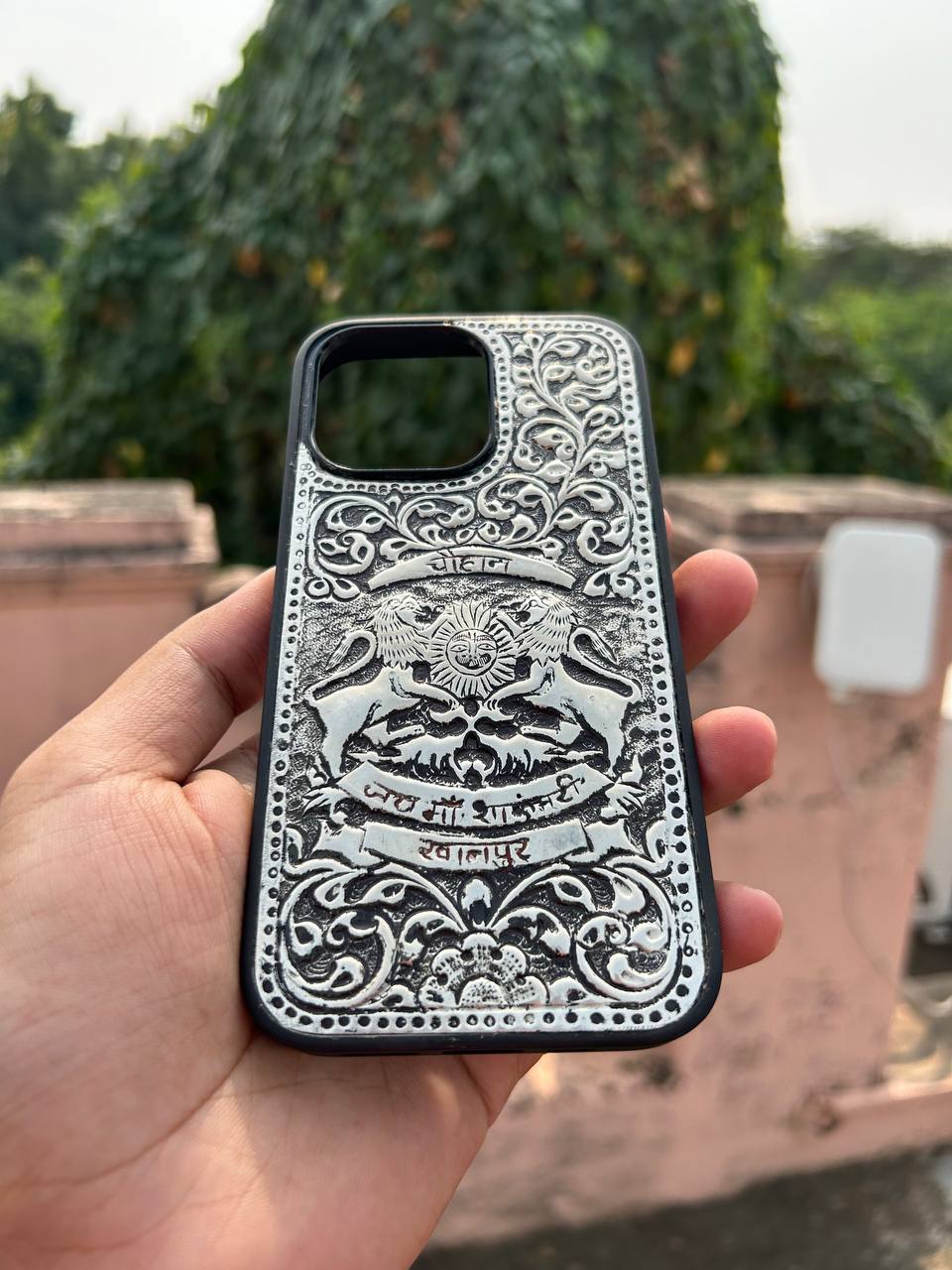 Handcrafted Silver Phone Case with Chauhan Design – A Royal Touch of Heritage